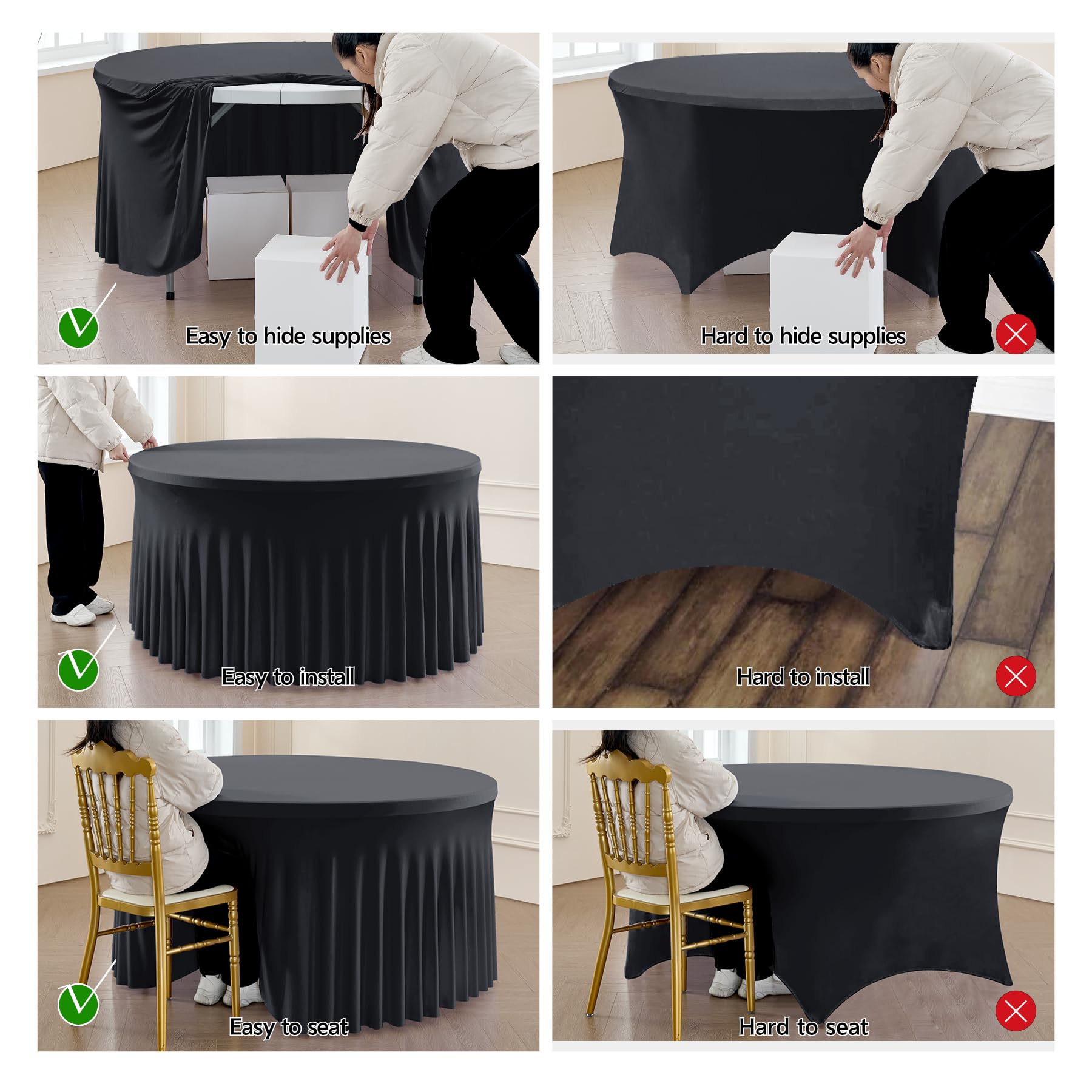 Amazon.com: Outpain 6 Pack Black Round Spandex Tablecloth for 60